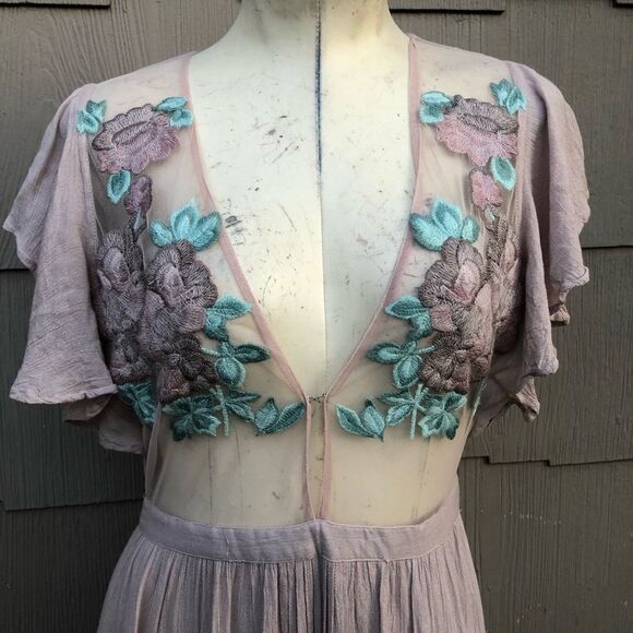 CLEOBELLA Embroidered Amery Boho Indie Forest Fairy Maxi Dress in Lilac XS - Picture 6 of 16